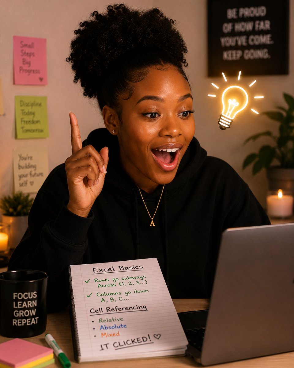 __Laurielle's tweet photo. guys I have a confession 😅

I've been confused about rows and columns forever. not like I didn't know them, it just gets mixed up for me sometimes

today's class finally fixed it. So

rows go sideways ➡ 1,2,3
columns go down ⬇ A,B,C

6/30 #30DaysOfTech
@TechSphereAcad https://t.co/U98lhipXAH