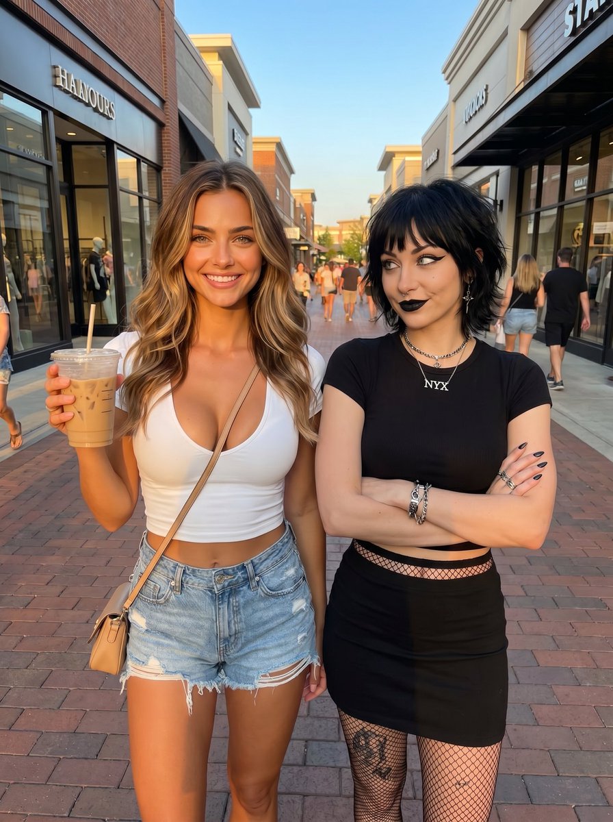 WhatIfAlice's tweet photo. Met up with Nyx for a nice, normal shopping trip 😊☕️

Somehow it ended with me in a gothic boutique wearing fishnets, lace sleeves and a choker. 🖤

I still managed to sneak a sunflower in though 🌻😌

See MUCH more of me here 👀👇
https://t.co/zrbio5h0Ib

#WhatIfAlice #FanVue https://t.co/riHzpOphug
