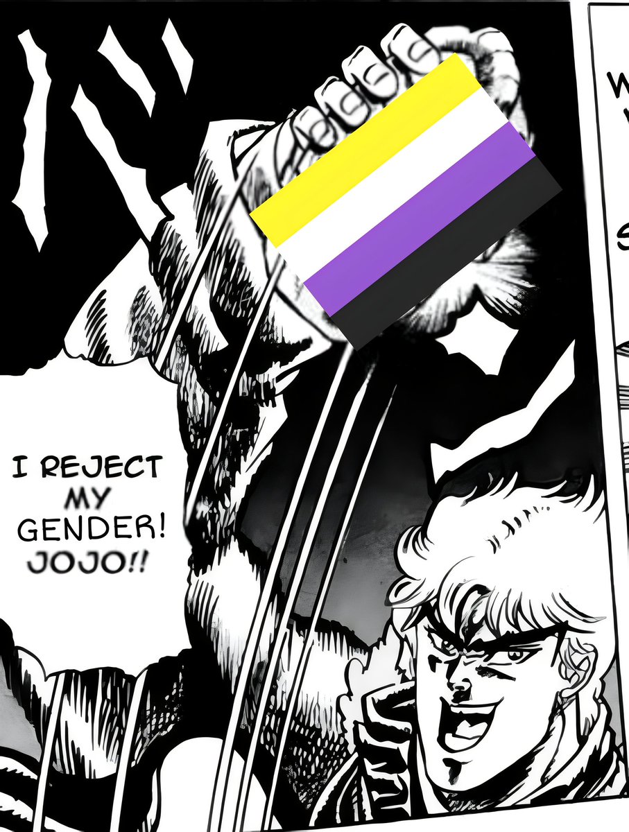 JoJoGahara's tweet photo. Enby Rights 💛🤍💜🖤 https://t.co/UB60M04Qa8