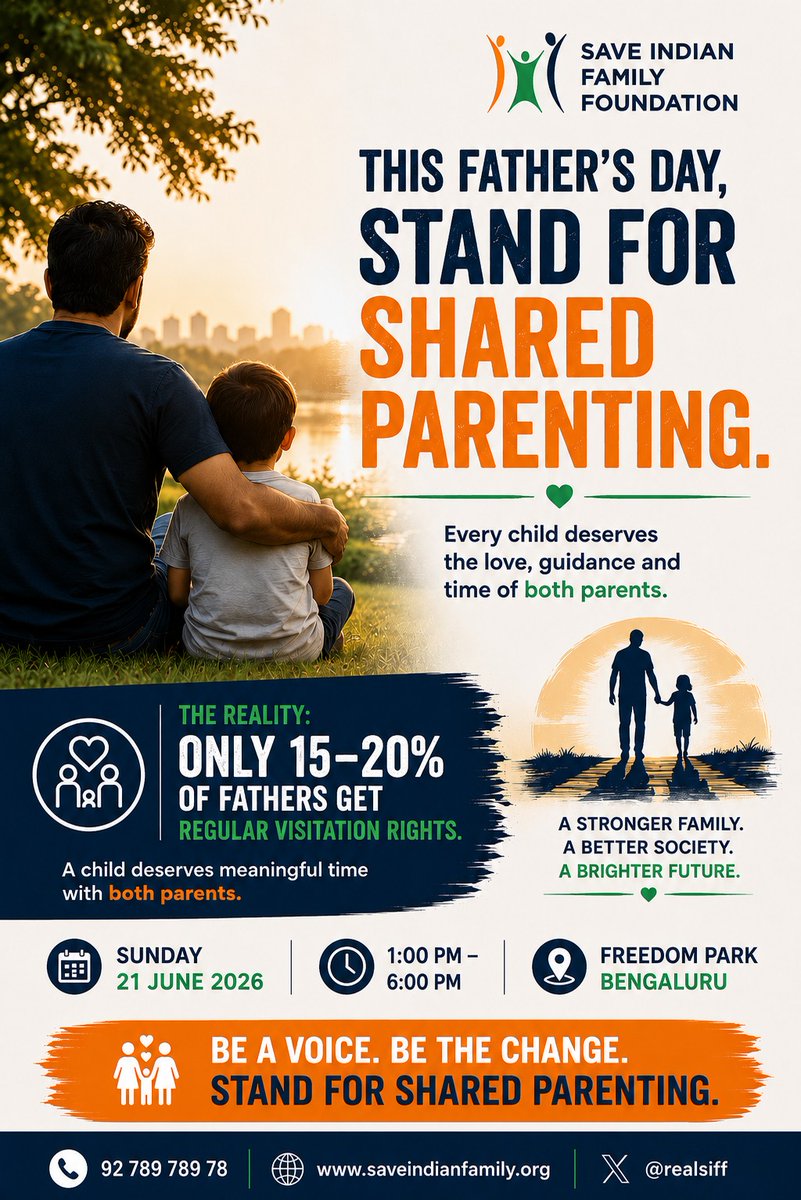 IsserHarrel's tweet photo. Happening at Bangalore on 21st June from 1pm to 6pm, Fathers Day celebration by @realsiff volunteers. 

Come and support for a Fathered generation and stop Fatherlessness in this nation

#SharedParenting https://t.co/hJkDw3nc6q