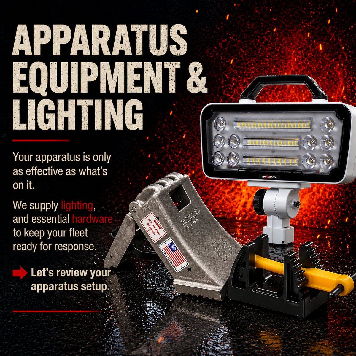 MDFireEquipCorp's tweet photo. Your apparatus is only as effective as what’s on it. 

We supply lighting, tools, and essential hardware to keep your fleet ready for response. 

➡️ Let’s review your apparatus setup. https://t.co/TjBFem0M5p