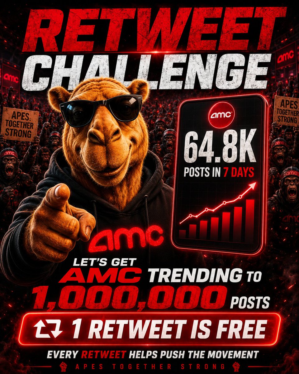 Degen_Life_'s tweet photo. 🚨 Calling All Apes 🦍 🚨
1 retweet is FREE. Let’s push $AMC to 1,000,000 posts. 🚀 $AMCAPES https://t.co/4wf0dFdlOI