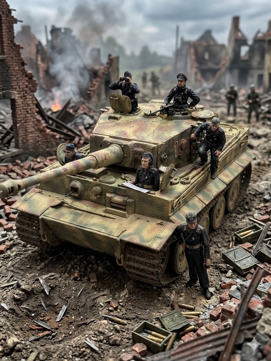 Paulxhxs's tweet photo. Tamiya 1,35 Tiger 1 mid production, a really nice build, with a nice set of Tamiya figures. #JFFScaleModels #ScaleModels #Tamiya #WW2 #Modelbuilding https://t.co/dlnOK9fHmd