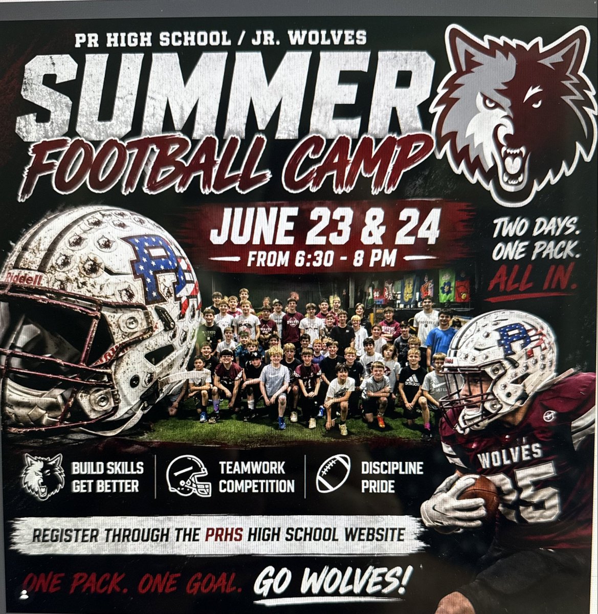 JRWolvesFootbal's tweet photo. Still spots available for next weeks football camp put on by @PrairieRidgeFB at the high school.  Sign up through D155 website.  Sign up today!!!

https://t.co/aLiBhv7ziS https://t.co/D4hHA1wxJC