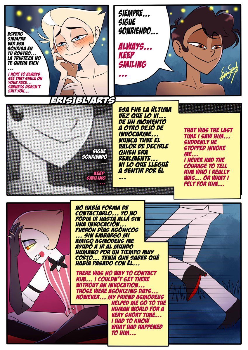 erisnikiforov's tweet photo. "Keep smiling" (Sigue sonriendo) part5 &amp; 6 (sorry I accidentally deleted the previous post 😭) 
#hazbinhotelseason2 #bambilu #hazbinhotel #radioapplehazbinhotel #radioapplefanart #RadioApple #radioapplehazbinhotel #alastor #alastorhazbinhotel #luciferhazbinhotel #alastorxlucifer https://t.co/nBN9FUPZXm