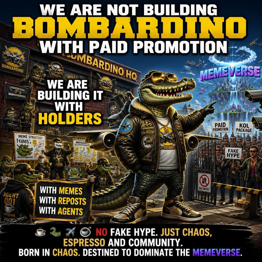 crocodilloB's tweet photo. No paid promotions.
No fake hype.
Just memes, trust and a community building Bombardino together.
If we grow, we grow because of our holders.
🐊✈️☕💣
Born in Chaos.
Destined to Dominate the Memeverse.
$BOMB https://t.co/imofCu2lWw