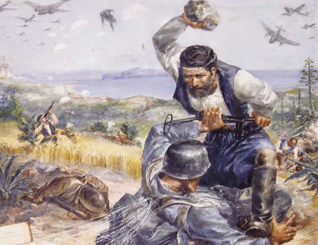 Clint_Davey1's tweet photo. Be a German paratrooper in 1941.

Going to Greece. 

Should be nice.

Jump out of a plane at low altitude with just a pistol.

Your rifle, ammo, grenades and everything else you need are all in a crate that has drifted a kilometre from you.

Aussies and Kiwis shooting at you as you drift down to the ground.

Land in a farm.

Then some old, wizened Cretan man runs at you and smashes your head in with a rock.

What a way to go.