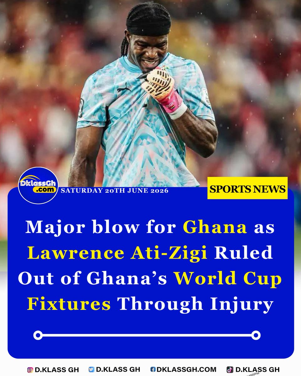 Dklassgh's tweet photo. Major blow for Ghana as Lawrence Ati-Zigi Ruled Out of Ghana’s World Cup Fixtures Through Injury

The Ghana national football team have suffered a major setback ahead of their remaining 2026 FIFA World Cup Group L matches after goalkeeper Lawrence Ati-Zigi was ruled out through injury.

The 29-year-old shot-stopper sustained a groin injury during Ghana’s 1-0 victory over Panama national football team in the team’s opening game of the tournament.

Details- https://t.co/qCqvYTDKsc