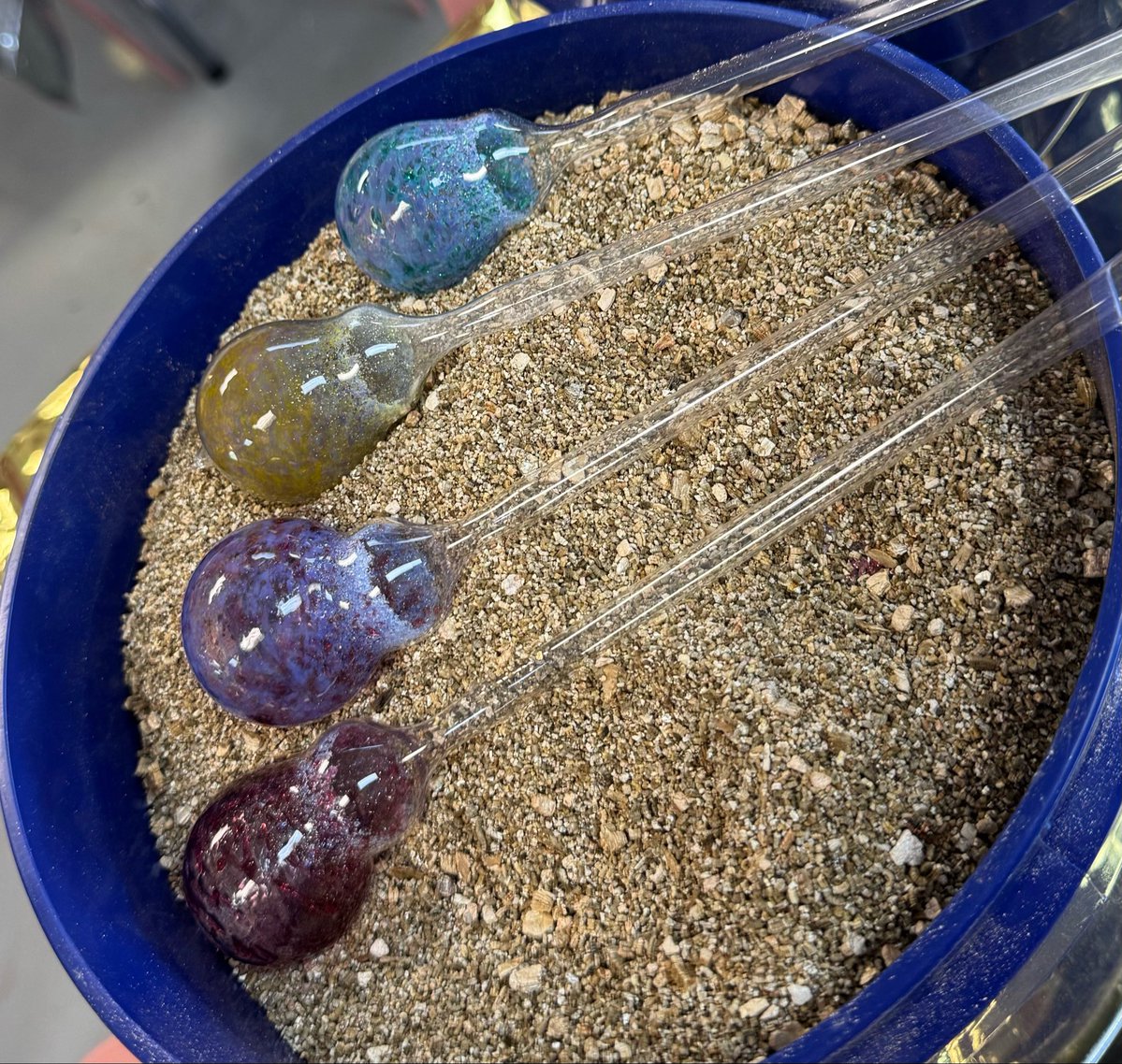 lauraislosingit's tweet photo. my garden stakes from glass blowing class came out so cute :) https://t.co/a6EPDDWNYA