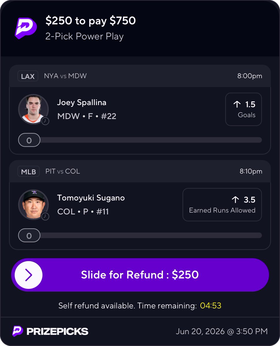 TonyRav's tweet photo. Only MLB play tonight:
Pirates TT O6.5 (-110)

Tailing Krabs’ @PremierLacrosse prop for this 2-man 🍻 https://t.co/OPCds7u4fI