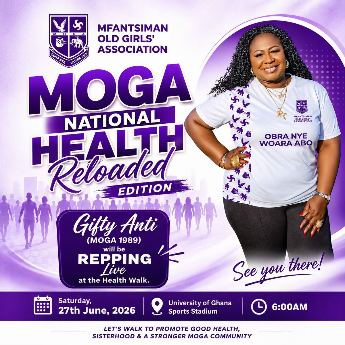 MOGA_OfficialGh's tweet photo. 🚨*@thestandpointgh GIFTY ANTI IS REPPING LIVE. ARE YOU?*🚨

When Gifty Anti says, “I’m repping live,” you know it’s serious business! 

With only a few days to go until the MOGA National Health Walk: Reloaded Edition, this is one event you can't afford to miss! 💪🔥💜 https://t.co/FkrV1G71x4