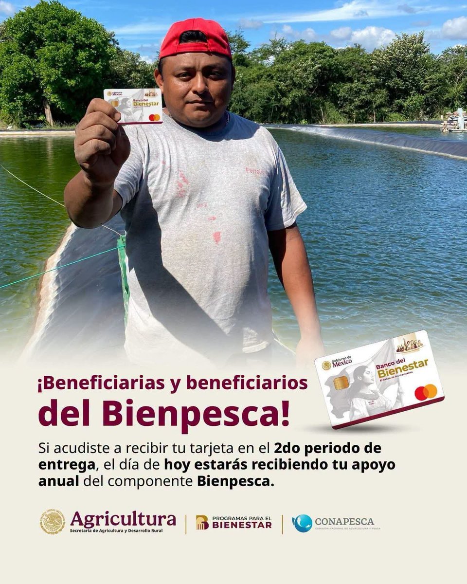 DelegacionBCS's tweet photo. 🎣 ¡Atención, pescadores y acuacultores de #BCS!
Si eres beneficiario del programa #Bienpesca y recibiste tu tarjeta Bienestar durante el segundo periodo de entrega, ya recibiste tu pago anual del programa.💳
📲Consulta tu saldo en la app del Banco del Bienestar. https://t.co/6Ae6c9NYT6
