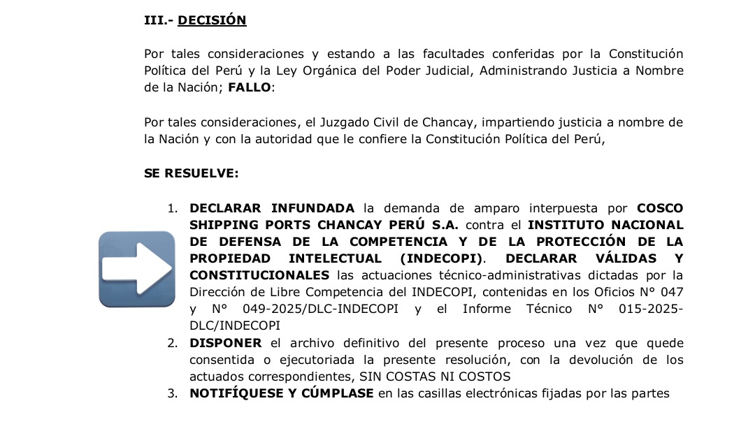 paolobenza's tweet photo. #Último Primera victoria judicial del Perú contra Cosco Shipping. El Indecopi le ha ganado a la operadora china del megapuerto de Chancay en el amparo que esta metió para anular uno de sus informes que dio pie a que Ositran regule los precios.

Pero OJO, son DOS frentes... 1/2 https://t.co/FHTlTH2MXy