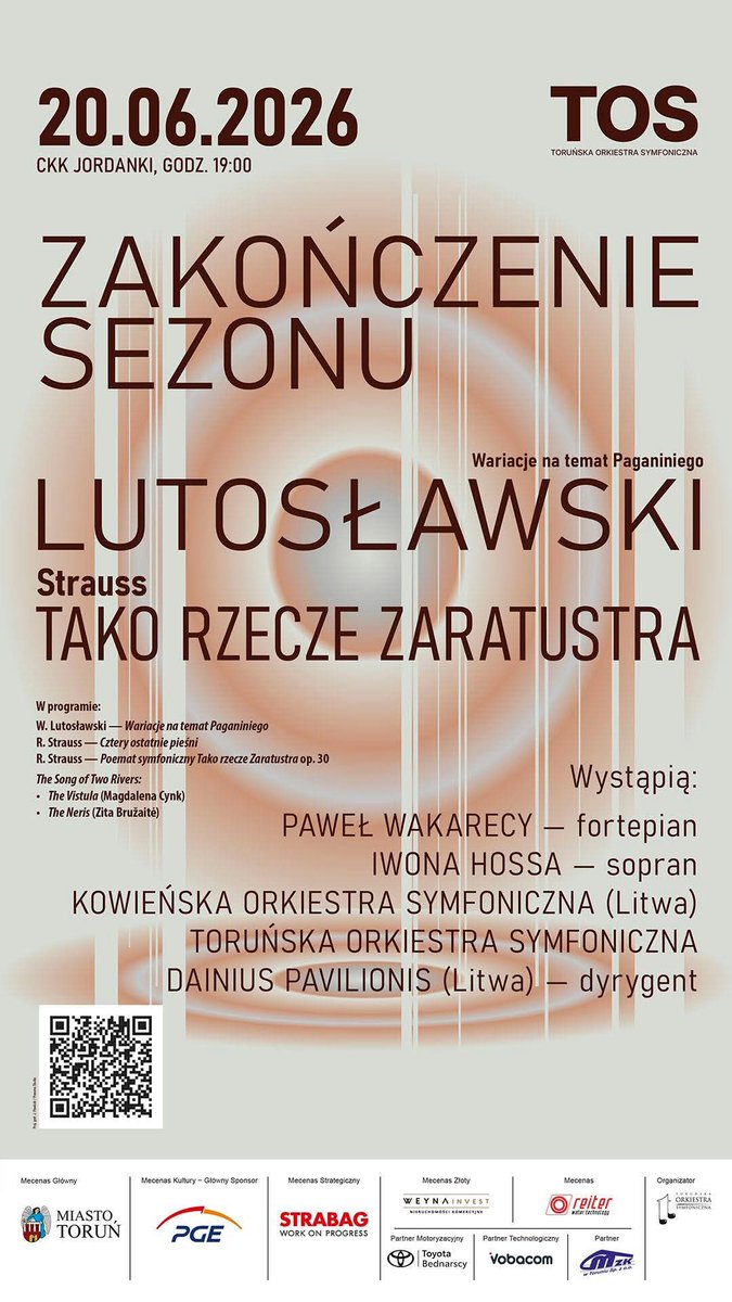 WojtekSt's tweet photo. Zakończenie 47 sezonu Toruńskiej Orkiestry Symfonicznej 
The Song of Two Rivers:
M. Cynk - The Vistula
Z. Bružaitė - The Neris
W. Lutosławski – Wariacje na temat Paganiniego
R. Strauss – Cztery ostatnie pieśni
R. Strauss – Poemat symfoniczny Tako rzecze Zaratustra op. 30 https://t.co/T6KQMTGWYV