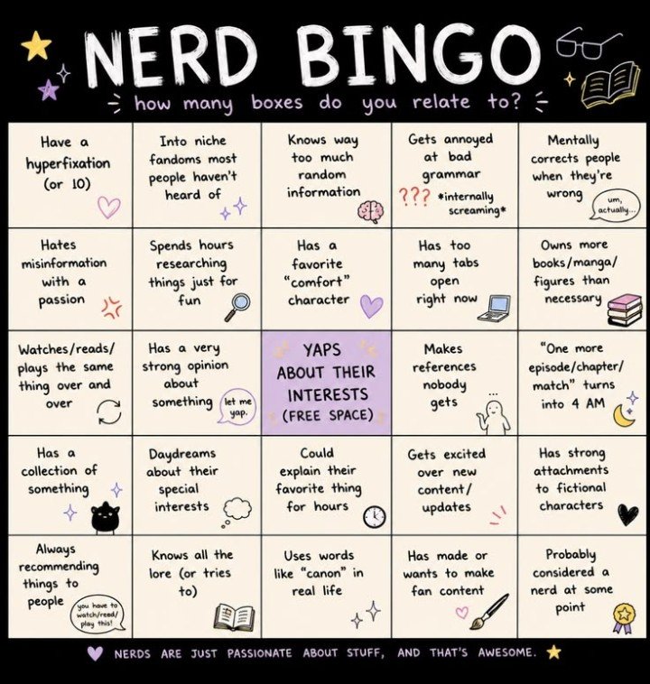 Froggy161's tweet photo. Hehe I love being a nerd, it's so fun to know more random stuff then most people #bingo #nerdy https://t.co/i4XXtrE6zJ