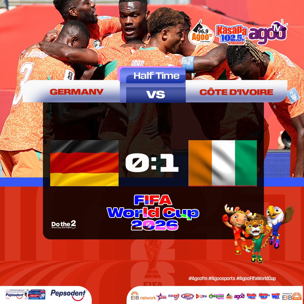 agoofmgh's tweet photo. Half Time ... 
Germany vs Côte d'Ivoire 

#Agoofm #Agoosports #AgooFifaWorldCup #EibSports #Pepsodent https://t.co/uEv53HXdok