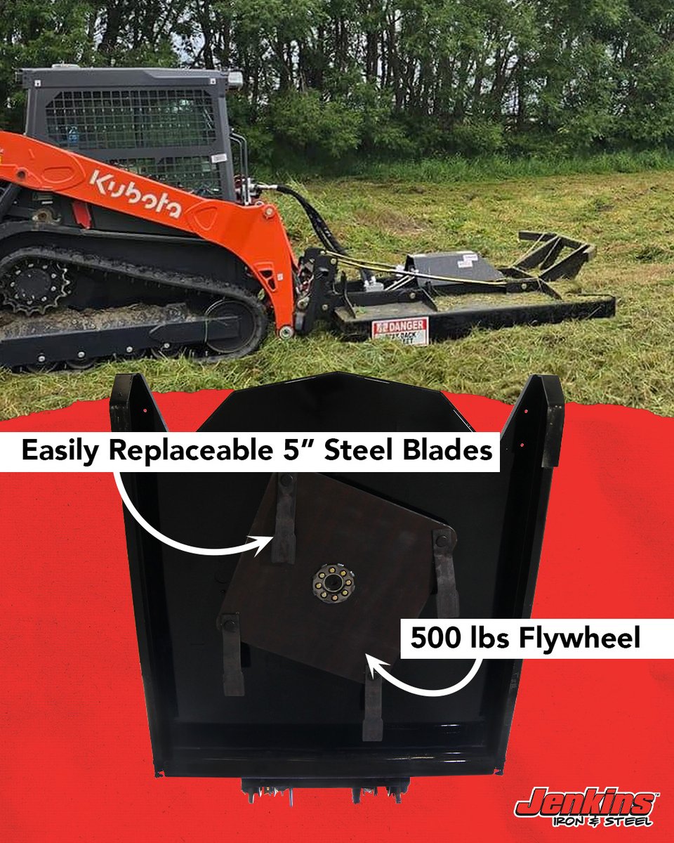 JenkinsIron's tweet photo. The Jenkins Super Duty Brush Grapple built with serious cutting power behind it.

Steel blades and a 500 lb flywheel help keep momentum steady through thick brush and heavy material, giving operators cleaner cutting performance without constantly fighting the load. https://t.co/04B991c7iP
