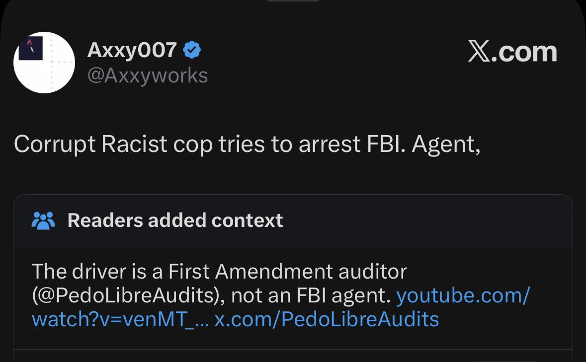 Kentniming's tweet photo. @Axxyworks Claims to be FBI, acts unprofessionally, has nothing to back up his claims, then gets a community note. https://t.co/BvbQYYigyb