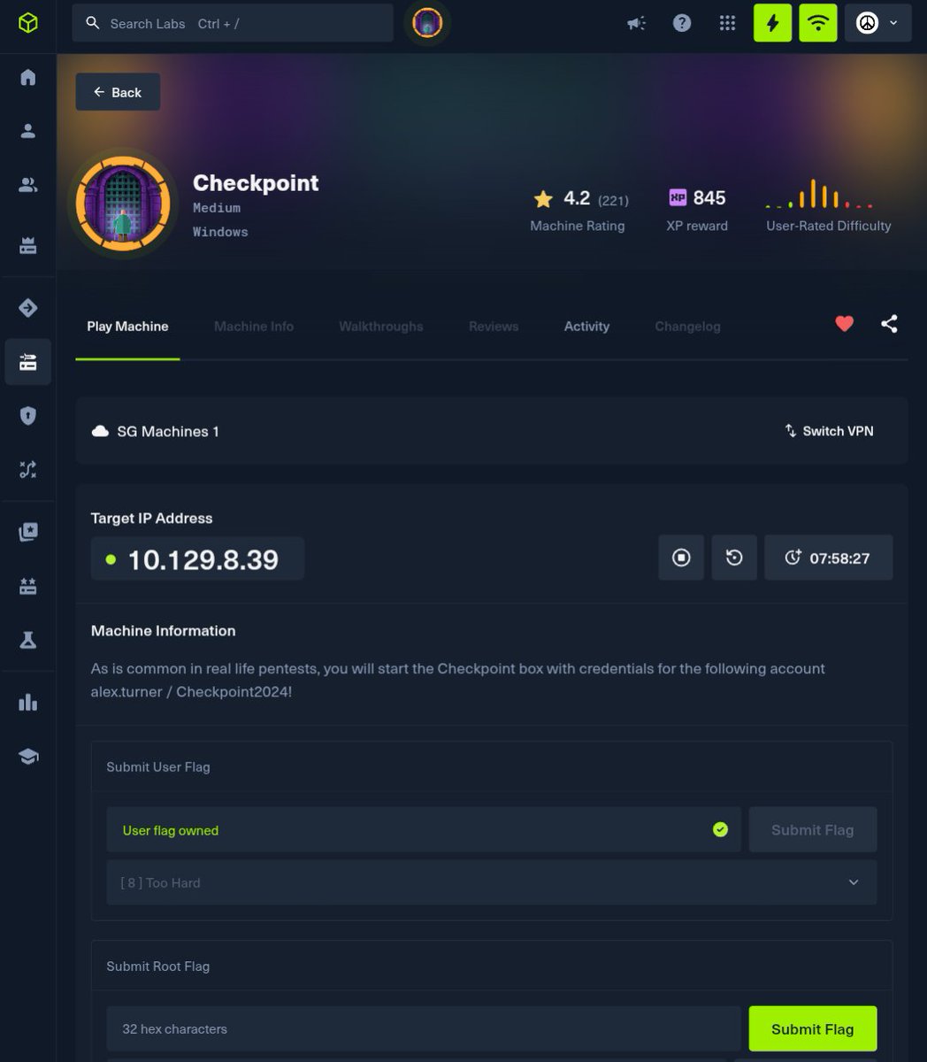 zahidoverflow's tweet photo. Tell me how many times should I reset the machine and how much time should I wait for thee cron job now.

#HackTheBox #HTB #Checkpoint https://t.co/EcXNLLJtmu