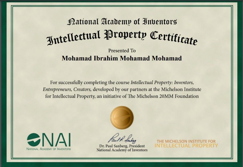 dredutest's tweet photo. I am thrilled to share that I have successfully completed the "Intellectual Property: Inventors, Entrepreneurs, Creators" course, presented by The National Academy of Inventors in partnership with The Michelson Institute for Intellectual Property. https://t.co/cZray8YCi3