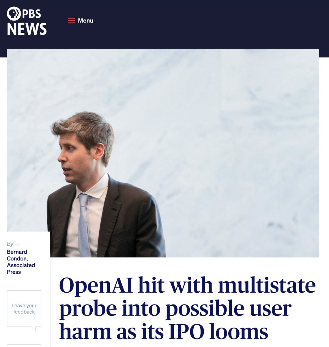 LuizaJarovsky's tweet photo. 42 state attorneys general are investigating OpenAI over alleged harmful practices.

Read again:

42 state attorneys general are investigating OpenAI over alleged harmful practices.

The tide has totally changed. Even the authorities have had enough.

AI should exist solely for the purpose of societal good.

If, as Dario Amodei says, there is a 25% chance of AI-driven extinction, then:

No evidence of direct societal benefit, no AI.

Authorities should not accept anything other than that.