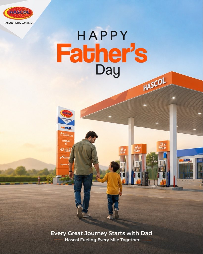 HascolLimited's tweet photo. Every great journey starts with Dad. ❤️

Today, we celebrate the fathers who guide, support, and inspire us every step of the way.

Happy Father’s Day from Hascol Petroleum.

#HappyFathersDay #Hascol #FuelingEveryMile #JourneyWithDad https://t.co/pMnSpLciTr