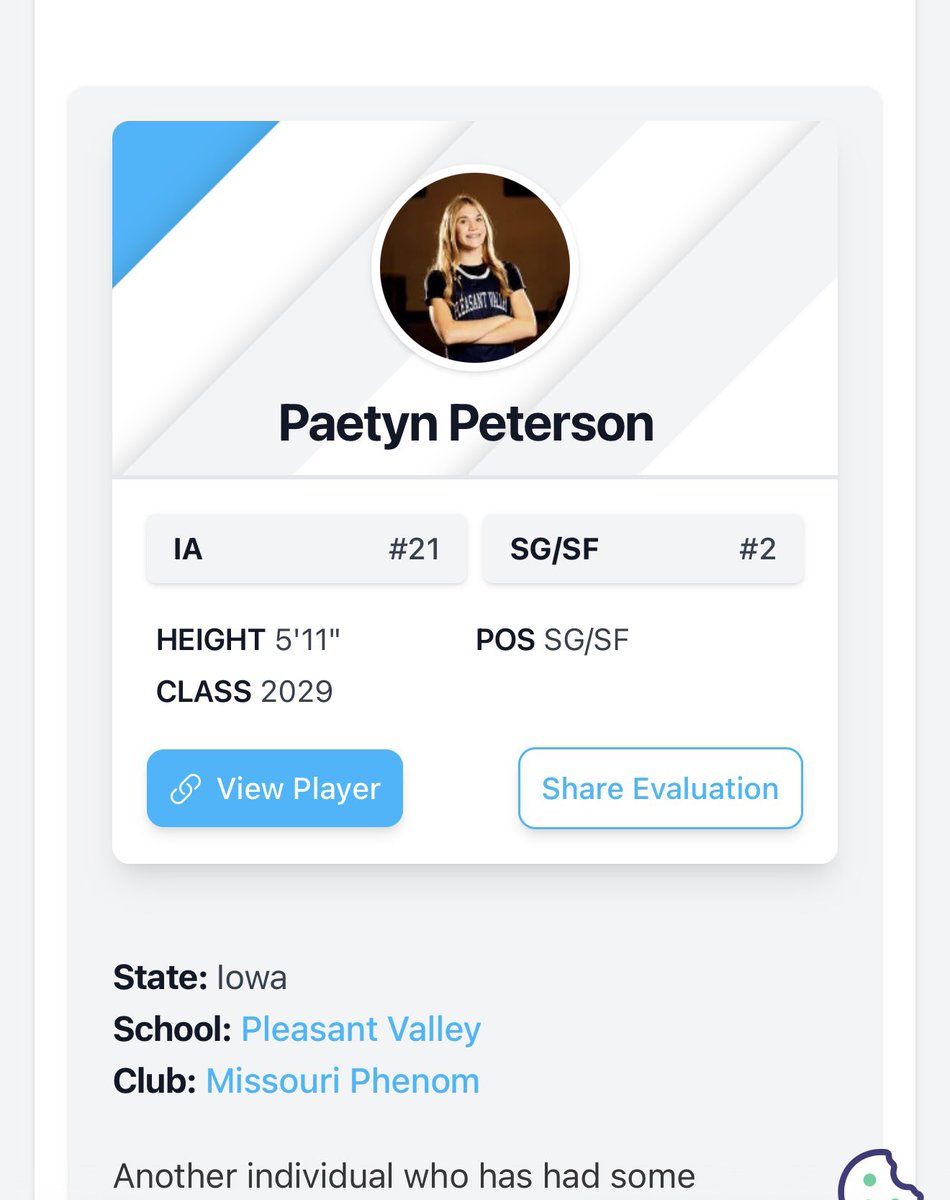 JenniferRMeyer's tweet photo. Keep putting in the work @paetynpeterson this is only the beginning! Thanks for the write up @PGHBrooks @MissouriPhenom @MoPhenomIOWA @Aaron_J_Meyer @Nate_Levin_11 @PVGBB https://t.co/El8SKpbFco