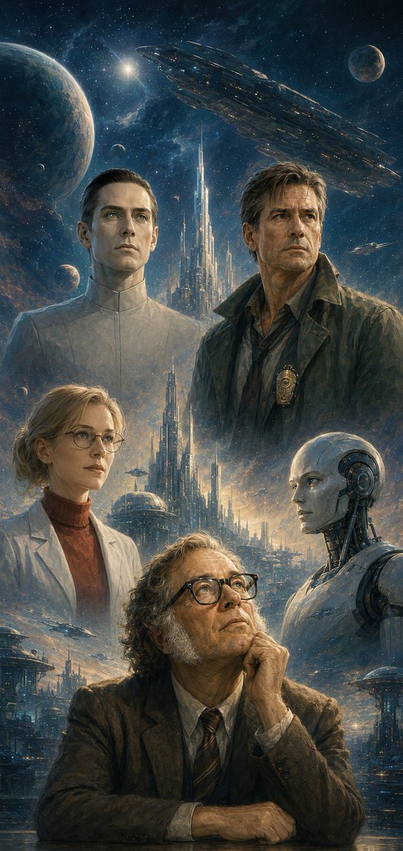 roninworks's tweet photo. In this age of AI, I'm captivated by Isaac Asimov's SF. ”The Foundation Series”, ”I, Robot”, ”The Caves of Steel” … they serve as both a warning and a prophecy for our present day, 80 years later. I'm in awe of his sophisticated intelligence. https://t.co/xzgF6mRu05