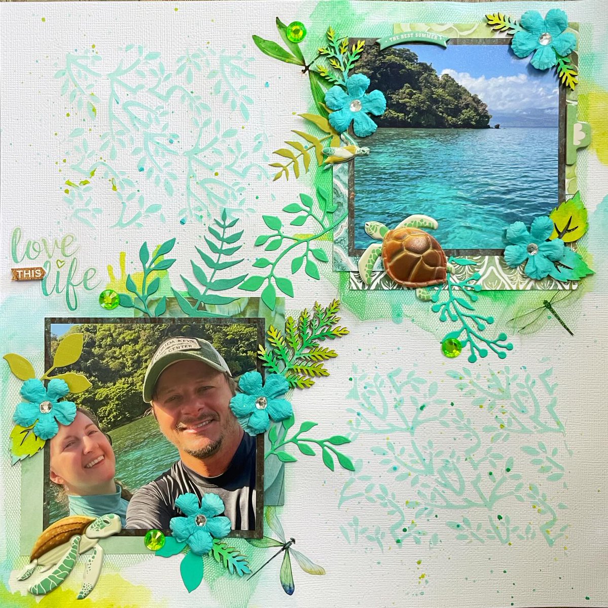 thescrapattack's tweet photo. I love this foresty paper by @p13paperproducts  but using the whole thing ax a background would have made for a very busy page. I cut it in half asymmetrically and pared it with some more subtle dot paper to balance it out.
-… https://t.co/D9ma5kUooD