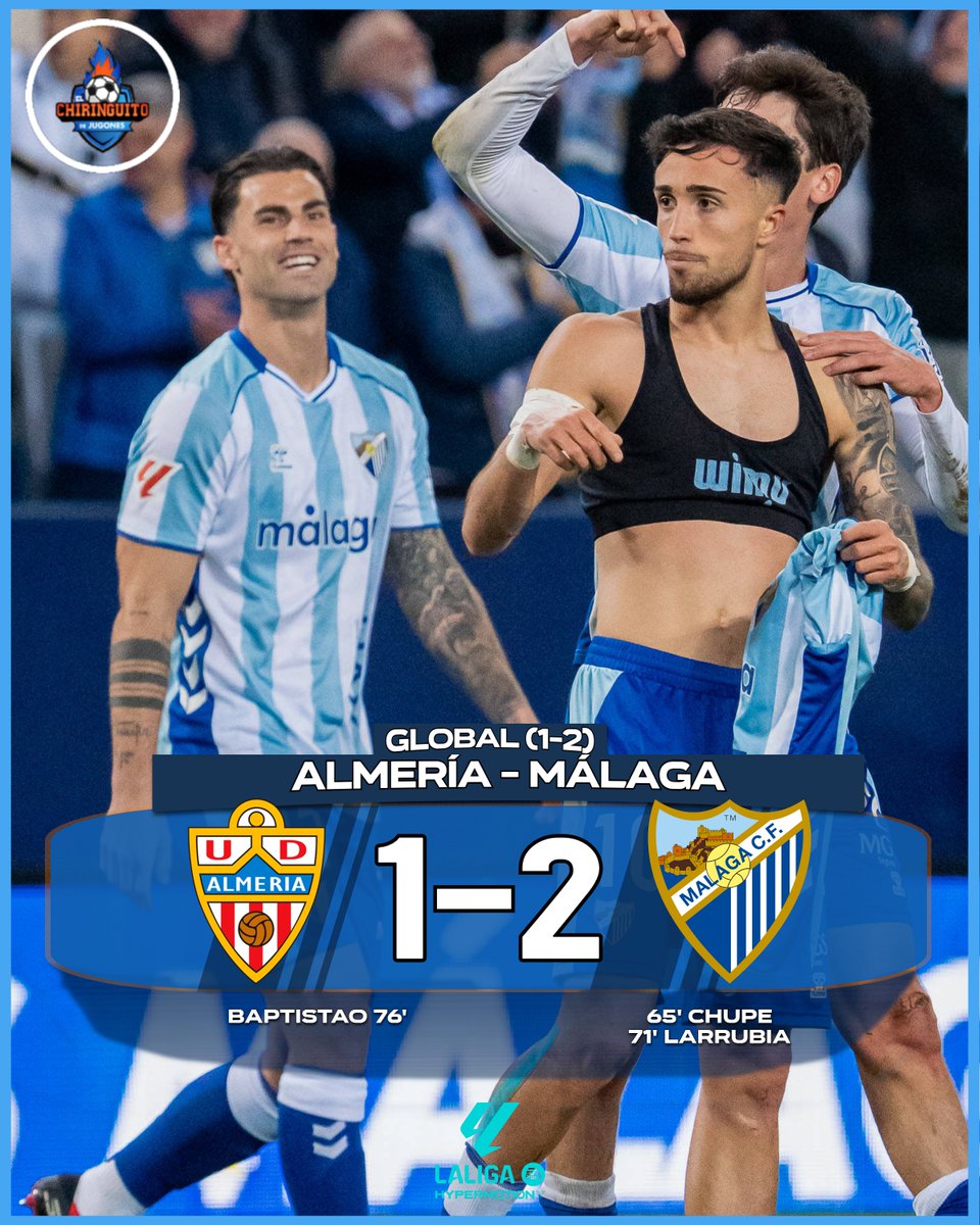 elchiringuitotv's tweet photo. 💙🤍 EL MÁLAGA VUELVE A PRIMERA.

👉 Se impone en el Almería Stadium y vuelve 8 años después a la máxima categoría del fútbol español.

👏 ¡Enhorabuena, @MalagaCF! https://t.co/40NgReJ3dA