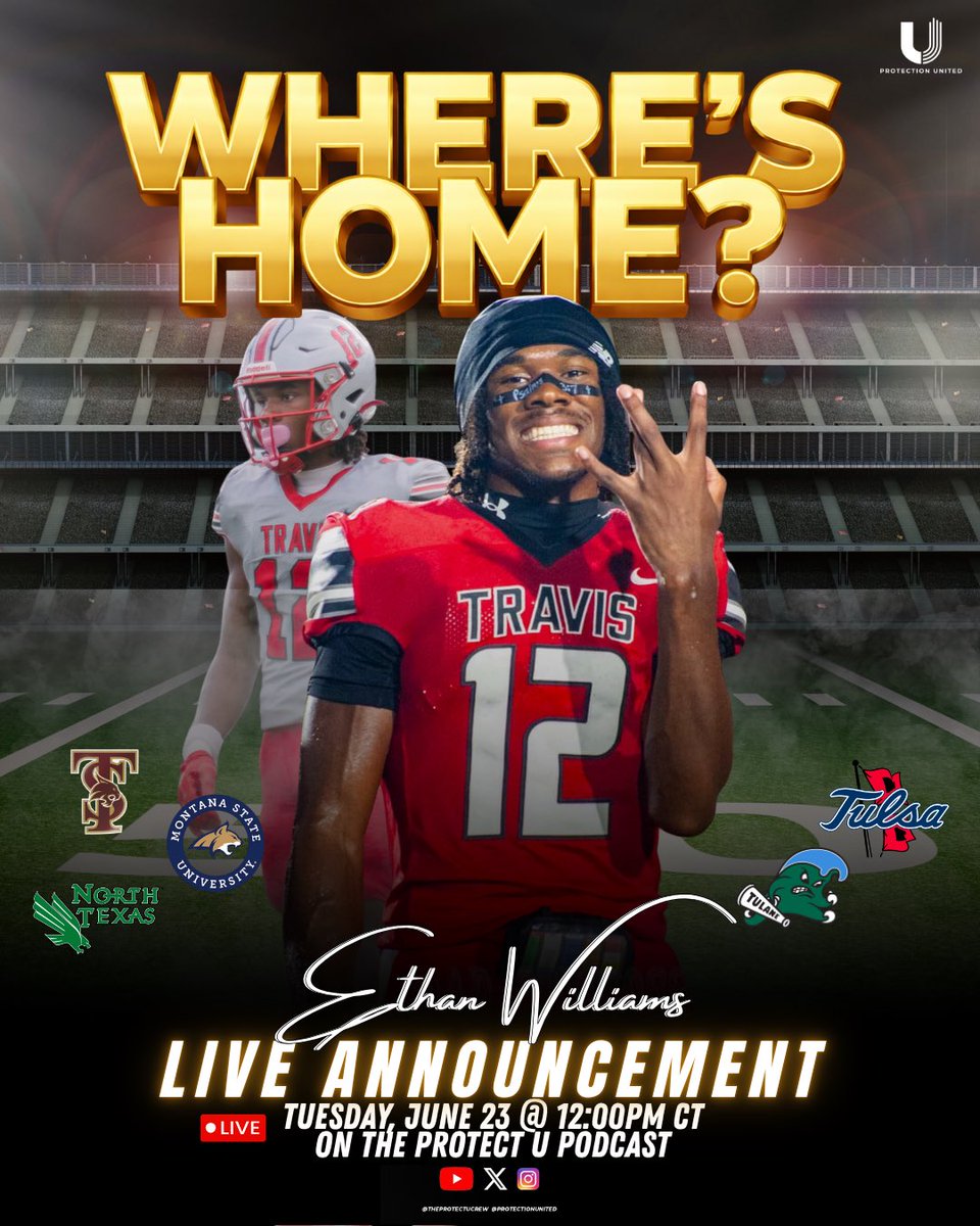 ethan_2027's tweet photo. I thank God for the journey and everyone who has supported me throughout.. 🙏🏾

Announcing my verbal commitment THIS Tuesday 👀 Tune in! 🤫

https://t.co/lTqNwA5T2u

@TulsaFootball @TXSTATEFOOTBALL @MSUBobcats_FB @MeanGreenFB @GreenWaveFB @samspiegs @TFloss32 @247Sports @Rivals @TheProtectUCrew  @MickensJay @chaseK_52 @coach_crumedy @justinallen_13