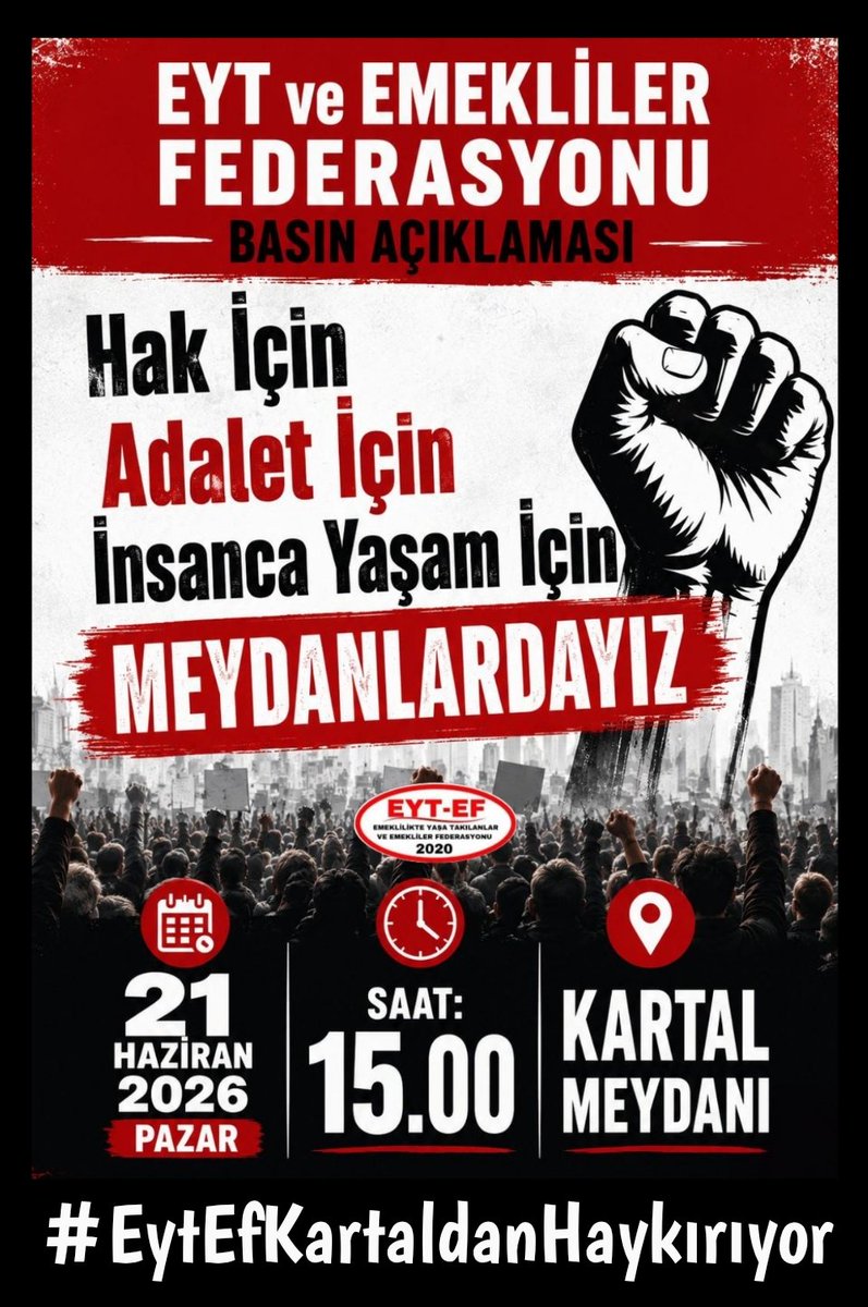 45SerifAli's tweet photo. TAGIMIZ

#EytEfKartaldanHaykırıyor

Bir ses yükselecek Kartal'dan!

Çağrımız;
Sadece bir meydana değil!
Adalet arayan yüreklere.

Sadece bugüne değil!
Yarınlara taşınan mücadeleye.

Gelin!
Birlik olalım!
Nefes olalım!

Pazar günü #Kartal da Buluşalım!

@RTErdogan
@isikhanvedat https://t.co/scSKaoOjYo