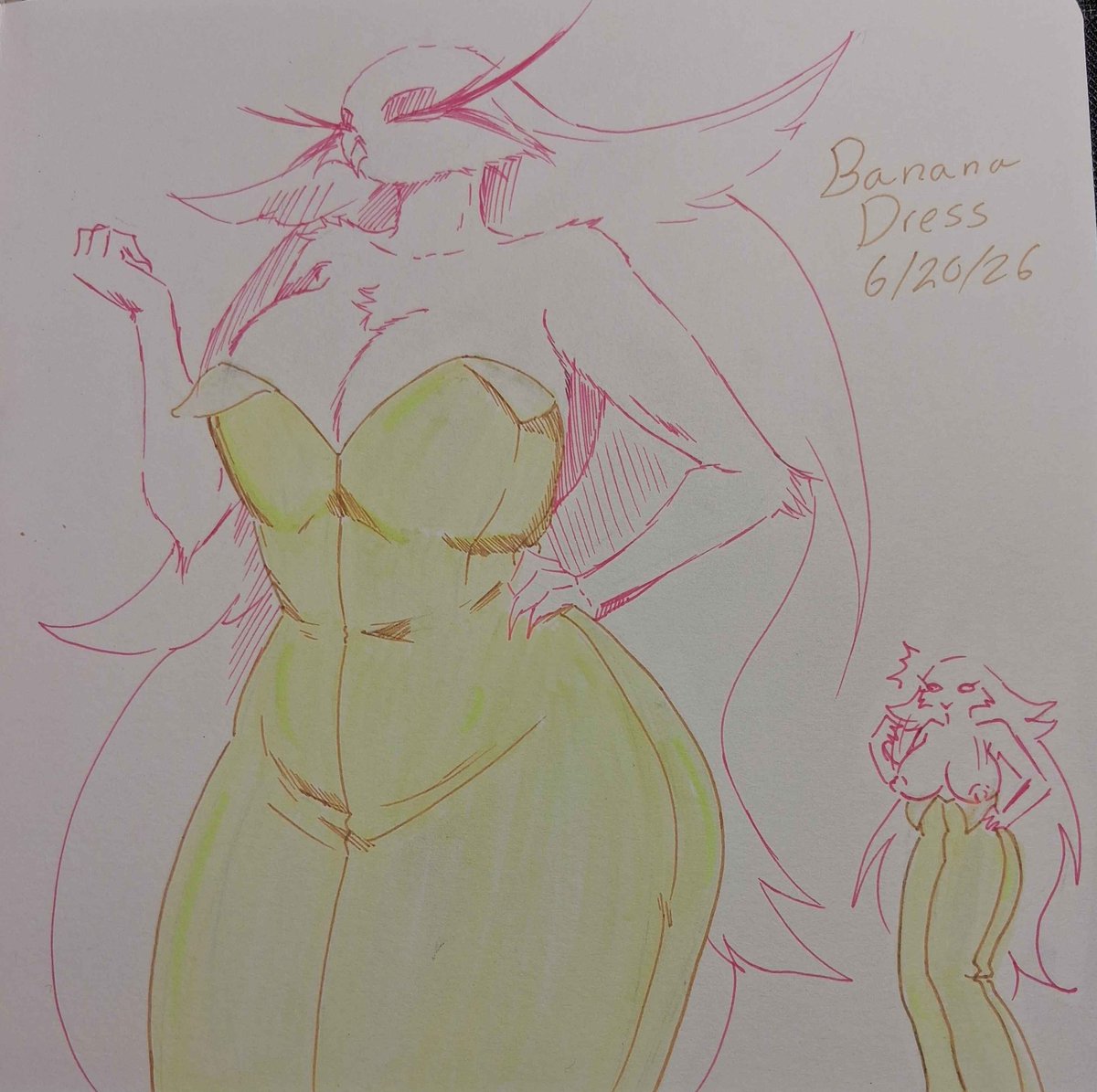 HollowRavenwood's tweet photo. And now...
THE BANANA DRESS!!
My inspiration for this is far too dumb to explain, so I won't. I know I've been on a fan art break for a long time &amp; I still am. Stella was just too perfect of a model for the banana dress, so I made an exception.
#HelluvaBossStella https://t.co/4DQHSHIWRc