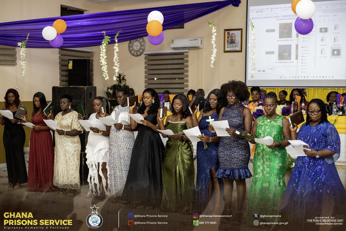 ghanaprisons's tweet photo. PRILAS ENDS AGM WITH DINNER AND SWEARING IN OF NEW EXECUTIVES 

The Prisons Ladies Association (PRILAS) of the Ghana Prisons Service ended its Annual General Meeting (AGM) with a dinner on Friday,19th June 2026, at the VIP Hall of the Prison Officers’ Training School, Roman Ridge https://t.co/dDOsKRhDV1