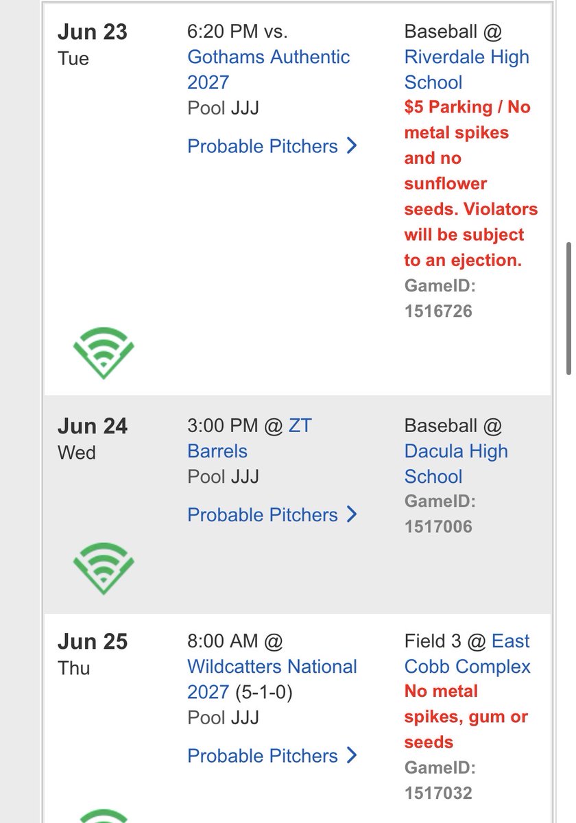 ZebEngstrom2027's tweet photo. Excited to keep the summer rolling! Here is the schedule for the WWBA in Georgia this next week. SBA TUCCI/wearing #2 https://t.co/byiUrmgK8T