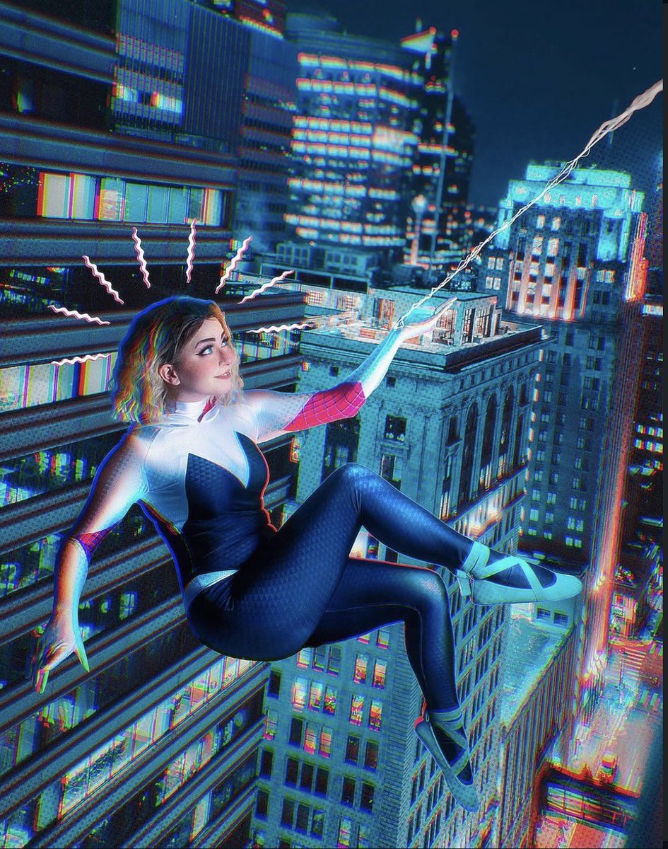 stellalasaurus's tweet photo. There is officially 41 days until @spidermanmovie and I’m soooooooooooo excited. 🥺🖤 Even less until @xmenofficial !!! So have a little Gwen throwback! 

(I hate that I have to preface this but the first image is composited 🚫NOT AI🚫) 

#spiderman #ghostspider #marvelcosplay https://t.co/O4DoZkjX5M