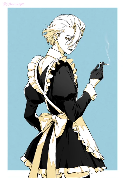 #相互さん限定な上に遅筆だけどいいねしてくれた人の絵を描かせてもらうやつあーしもやりたい 男性が男性のままメイド服着てるのとても好きで…… 描いてる最中にミニスカにしてることを話したらクラシカルメイド信者に「チソチソに負けたな」って言われました 負けました