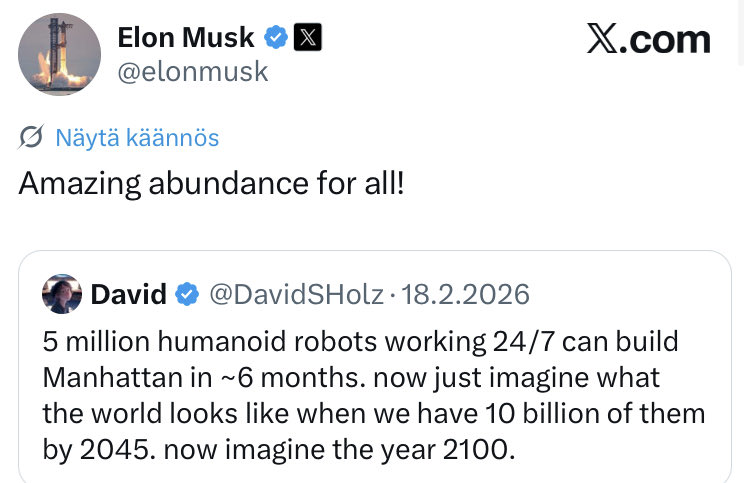 joni_askola's tweet photo. So the world’s only trillionaire, who hates taxes, opposes wealth redistribution, wants to cut public spending, and barely gives to charity, wants you to think he will lead the world to abundance for all if you buy his robots? How has that worked so far? https://t.co/KdrXopV3uX