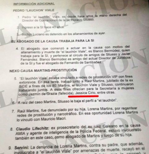 luis_stagram's tweet photo. 📂 En la carpeta de Pedro “Lauchón” Viale —agente de contrainteligencia asesinado y de máxima confianza de #Stiuso— aparece mencionada #JesicaCirio, entonces esposa de #Insaurralde.
La califican como “prostituta VIP” de los “servicios” para futuras extorsiones.
Era de una nota de @lanacionar… pero borraron la imagen donde la nombran.
Los bits son eternos. 🔍