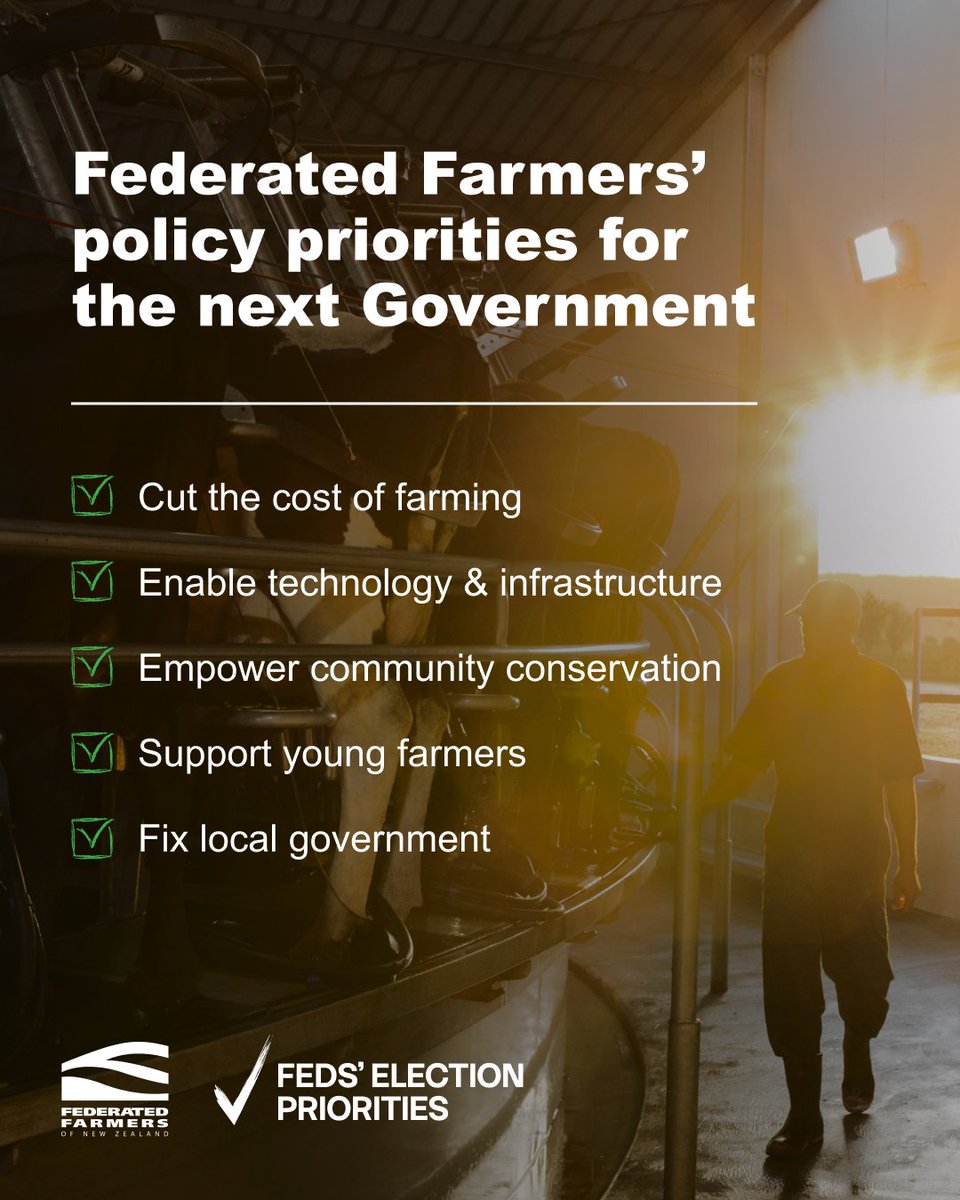 FedFarmers's tweet photo. Farmers don't need more red tape.

They need the freedom to innovate, invest, and grow.

Our 2026 election priorities set out a practical roadmap to cut costs, boost productivity, and strengthen rural New Zealand.

Read our full plan: https://t.co/9pQrUR3q0O
Join us: https://t.co/LX2uVJZhQm