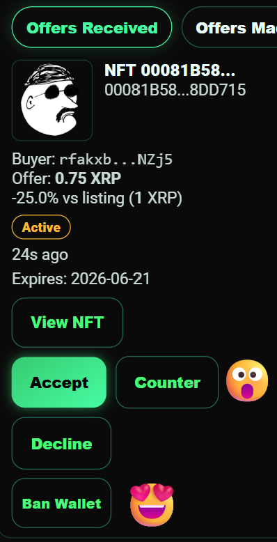 jpg_prince's tweet photo. Imagine...

You find an NFT you want.

Instead of sending an offer and hoping for the best, you can now set how long that offer remains available.

⏳ Set an expiration on your offers
💬 Counter offers with a realistic price
🚫 Block wallets from sending future offers
🧵 Keep negotiations organized in a dedicated thread

✅ Accept, decline, archive, or close offers with ease

No more endless pending offers.
No more cluttered negotiations.
No more wasting time.

Creators deserve control.
Collectors deserve better tools.

Another step forward for Dood Labs. 🧪
Built by CommUnity.

Follow @DoodlabsIO 

🧪 Dood Labs 
Built by CommUnity.
🔋 by DOOD™