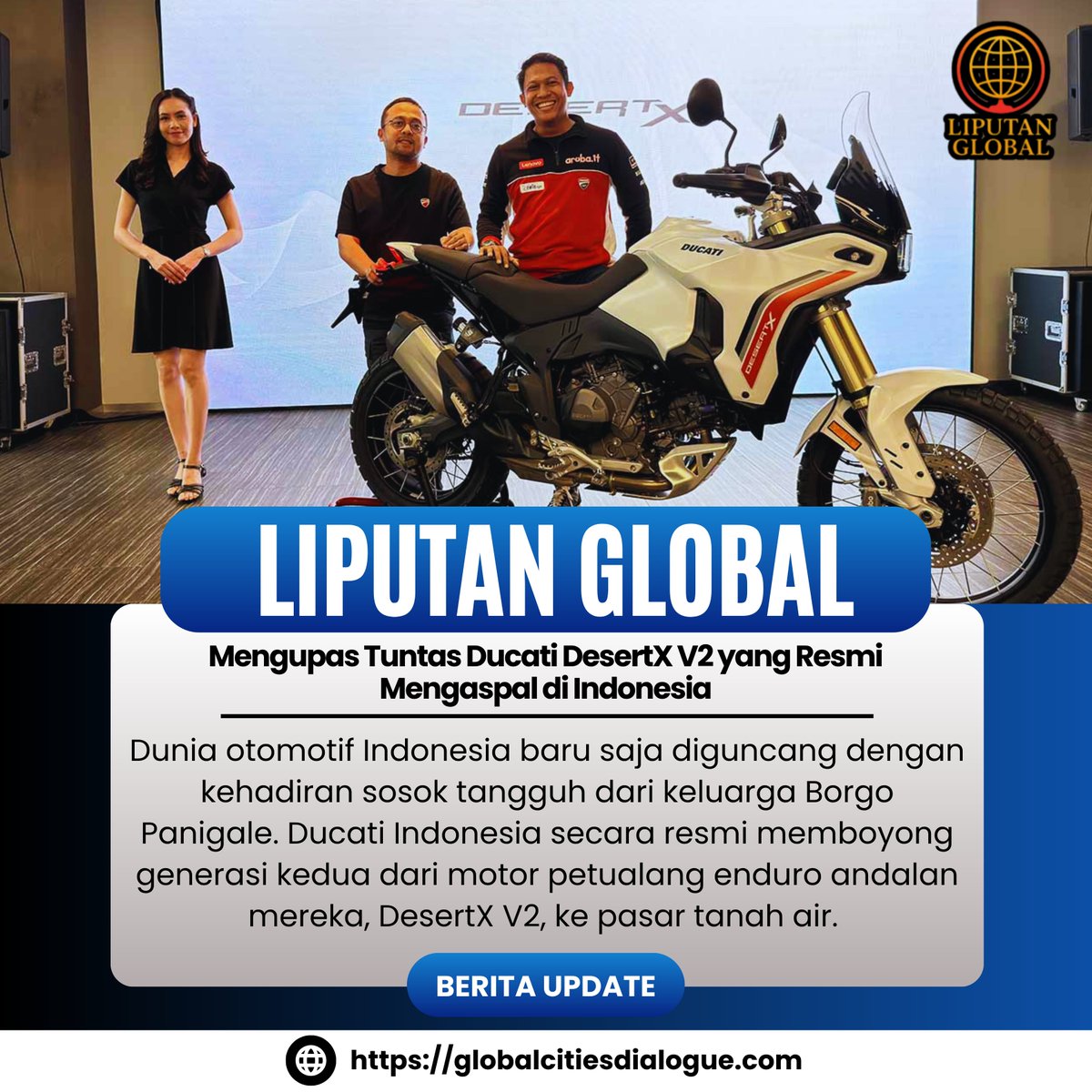 GlobalLIPUTAN's tweet photo. Berita Minggu - Mengupas Tuntas Ducati DesertX V2 yang Resmi Mengaspal di Indonesia

Ringkasan: https://t.co/5qyBiKCcdi

https://t.co/RULGCzdTL4 https://t.co/7Wt6IpZTEA
