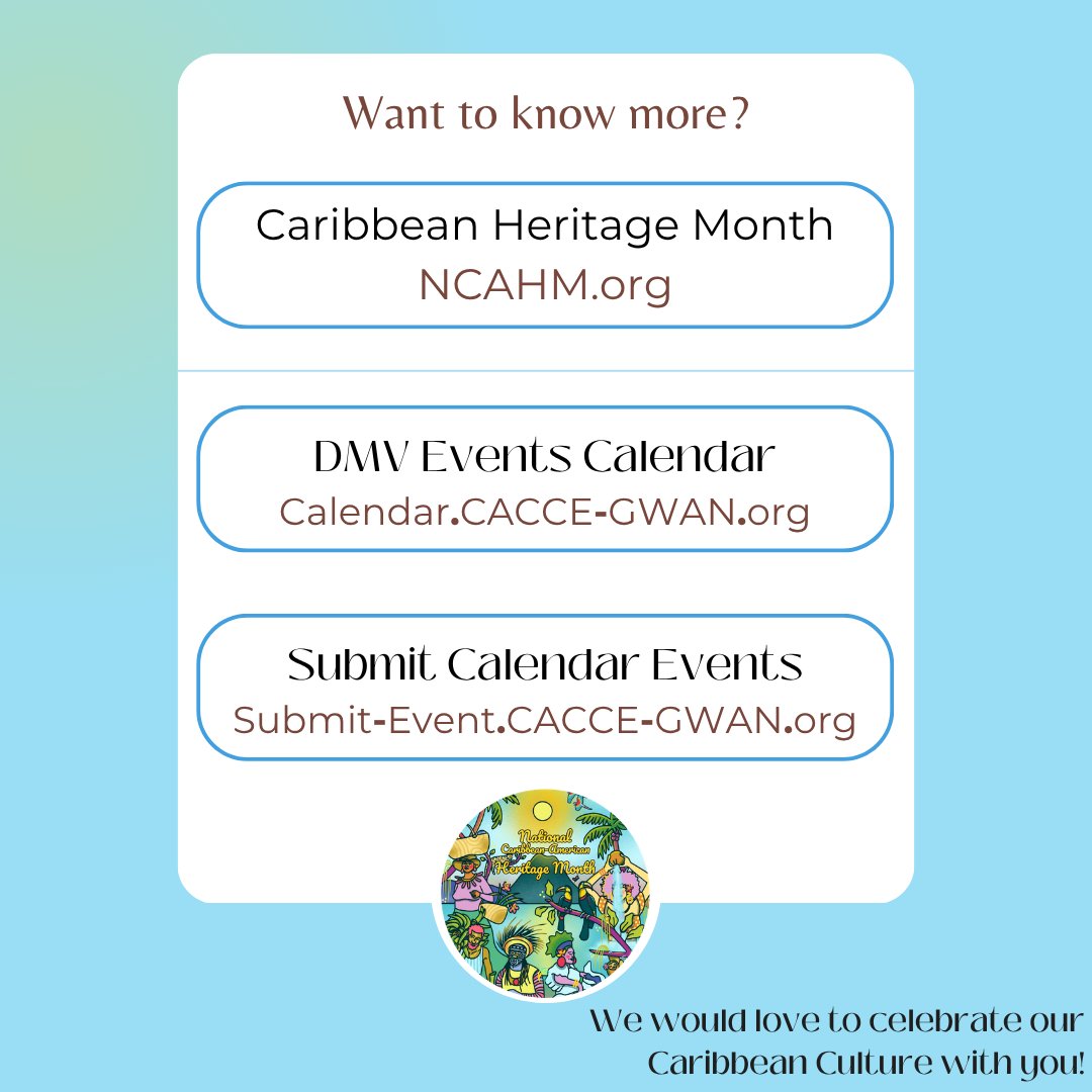 caccegwan's tweet photo. JUN 19-21 2026 - What's happening this weekend in the DMV Caribbean Community? Where will you be? Check the calendar for  Father's Day Brunch, Dinner and Live Crime Drama!
Walk Good.
https://t.co/Xhnf4YsE1W
🌴 👨🏾‍🦱👨🏻‍🦱👨🏿‍🦲 🌴
#DMVEvents
#CaribbeanHeritage
#CACCEGWAN https://t.co/tCMEXBdBEo