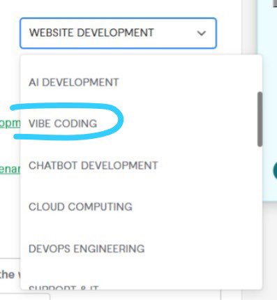 Marketplace menu screenshot showing Vibe Coding as a listed freelance service category