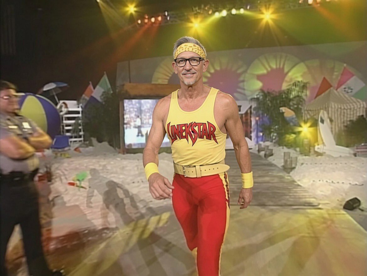 ruinedshirts's tweet photo. “Gary Lineker is in the building!”

“Yeah but whose side is he on?” https://t.co/0MA1Yu1wMt