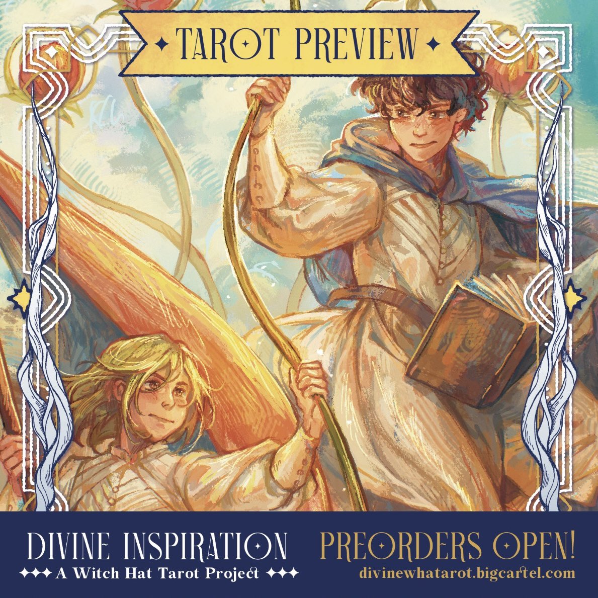 mihaellustrates's tweet photo. preview of my two cards for @divinewhatarot !!! 💫

everyone worked really hard on this deck and its the most gorgeous thing ever!! preorders are open til 11th of july go check it out!! 
#witchhatatelier   #Δ帽子 https://t.co/HdcwDTAsko