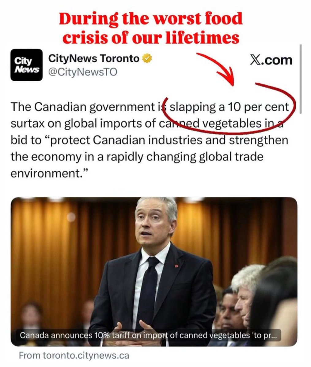Concern70732755's tweet photo. Carney is this how you solve food prices by adding a tariff that will add to our already high cost of living !! https://t.co/aPN25kZuPK