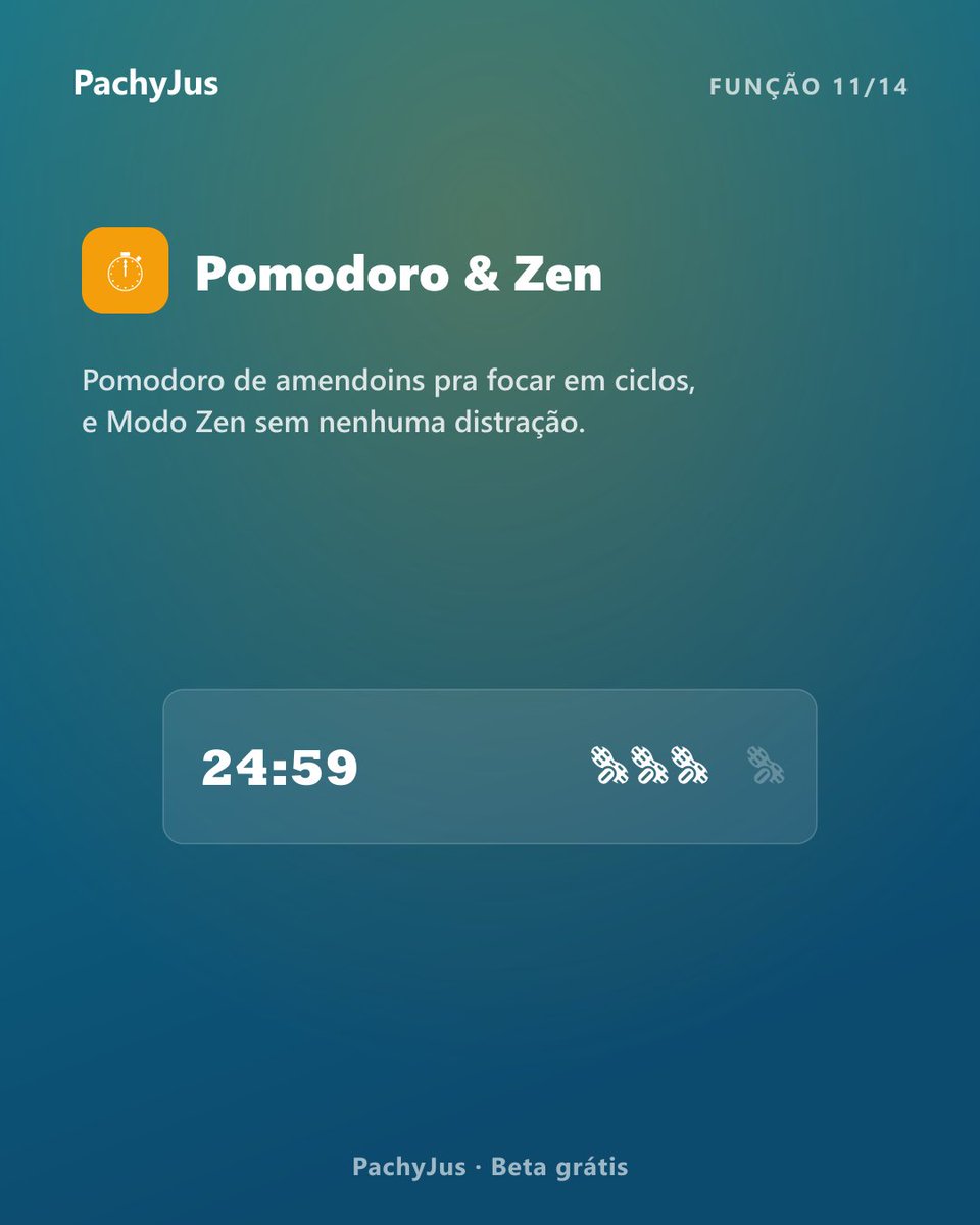 pachyjus's tweet photo. Mantenha o foco absoluto e evolua na sua jornada jurídica:

🥜 Pomodoro & Zen: Ciclos de foco com amendoins e tela sem distrações. 

🏆 Níveis e Conquistas: Suba por 31 níveis (de Calouro a Ministro Supremo). 

👥 A Manada (Social): Ranking da comunidade e perfil compartilhável. 🐘 O Pachy: O mascote vivo que seca ou transborda com o seu estudo!

🚀 BETA LIBERADO! Grátis e s/ conta: https://t.co/Qyx7w9b0Al
 (5/5)