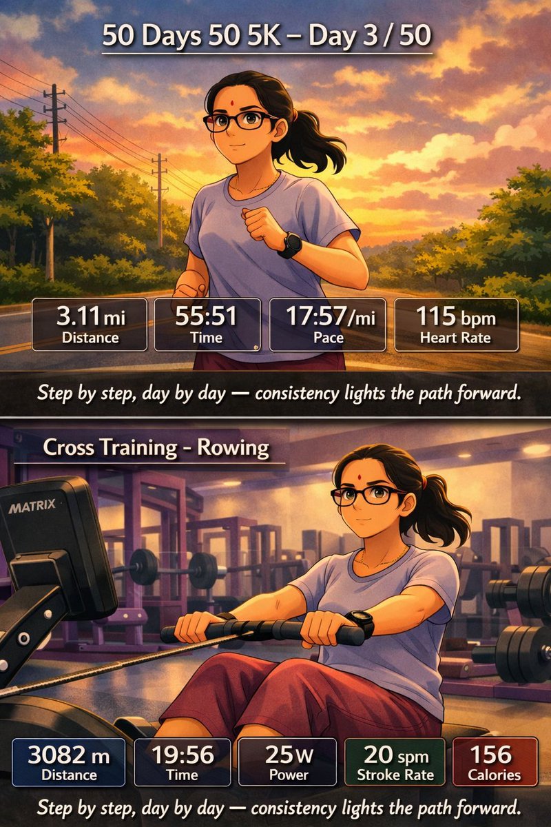 Jayalakshm61866's tweet photo. Day 3/50 — Showing up, staying consistent.
Step by step, day by day, the journey keeps moving forward.

#5KChallenge #Consistency #FitnessJourney #RunEveryDay #CrossTraining #Rowing #50Days50Runs #KeepShowingUp https://t.co/3PRmfAgbdD