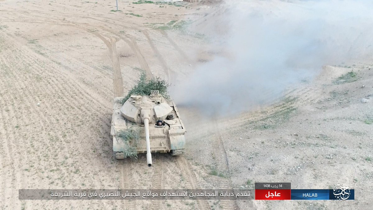 DoungaJohn's tweet photo. Pictures showing a soviet made T-54/55 MBT with added protection on turret of ISIS, 2010's. https://t.co/5XfGDKVxTv